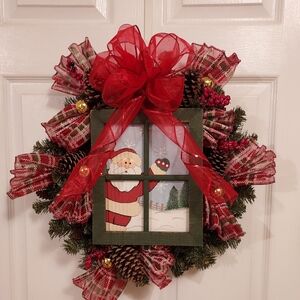 Christmas Wreath, Rustic Santa Wreath, Door Decoration